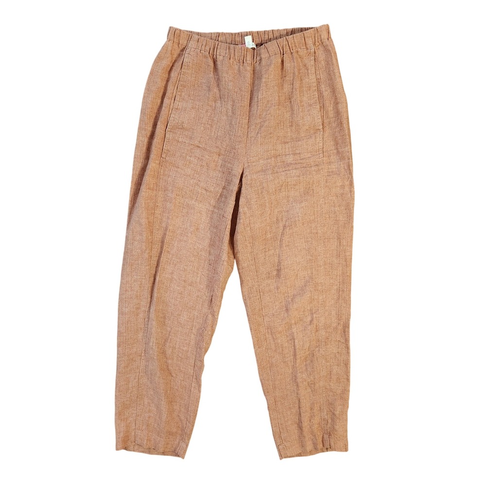 Eileen Fisher Organic Linen Pants XXS Copper Brown Casual Elastic Waist Beach